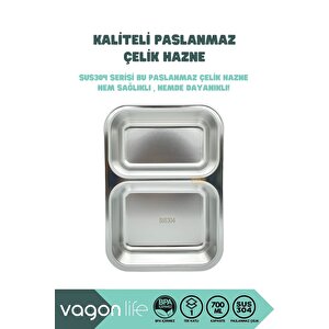 Bento 700ml Lunchbox Yeni Koleksiyon Tek Katlı 2 Bölmeli Çelik Sefer Tası Yemek Kutusu Pembe