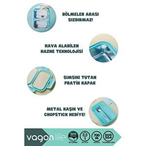 Vagonlife Bento 700ml Lunchbox Yeni Koleksiyon Tek Katlı 2 Bölmeli Çelik Sefer Tası Yemek Kutusu Pembe