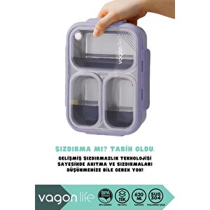 Bento 620ml Lunchbox Yeni Koleksiyon Tek Katlı 3 Bölmeli Çelik Sefer Tası Yemek Kutusu Turkuaz