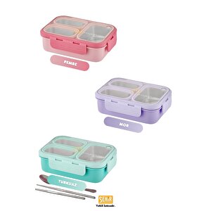 Vagonlife Bento 620ml Lunchbox Yeni Koleksiyon Tek Katlı 3 Bölmeli Çelik Sefer Tası Yemek Kutusu Turkuaz