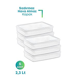 6 Adet Derin Dondurucu Buzluk Saklama Kabı Seti 2,3 Lt Şeffaf- Buzdolabı Düzenleyici
