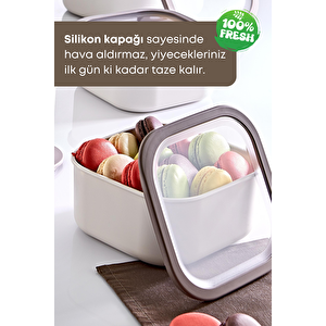 2 Adet Sızdırmaz Erzak Saklama Kabı 1,1 Lt.+2 Lt. Bej-mikrodalga Girebilen Saklama Kabı