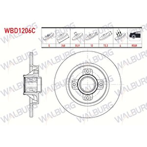 Fren Diski Arka Duz Kaplamali Citroen Ds4 1.6 E-hdi Manyetik Abs Halkali Poryali Rulmanli 4 Bijon 267,8x12x61,92x73,2 2011-