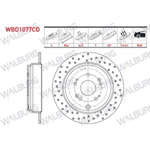 Fren Diski Arka Duz Kaplamali Performans Delikli 5 Bjn 304,6x9x64,15x60,7 Honda Cr-v Iv 1.6i Dtec - 2.0 - 2.2i 2012-2014/ Cr-v Iii 2.2i Ctdi - 2.0 I-vtec 2006-2012/ Cr-v Ii 2.0i 2002-2006