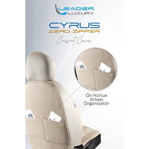 Lüx Deri Detaylı Oto Koltuk Kılıfı Ön Arka Takım Cyrus Bej