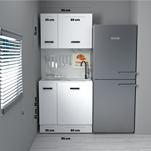95 Cm Mdf Mutfak Dolabı Yrkn 95 35 Mermerit + Montaj + Nakliye Dahil