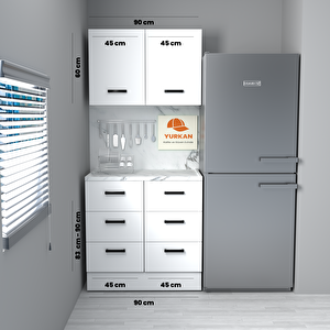 90 Cm Mdf Mutfak Dolabı Yrkn 90 36 Mermerit + Montaj + Nakliye Dahil