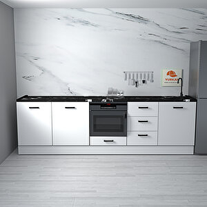 Yrkn280 280 Cm Alt Beyaz Mdf Mutfak Dolabı + Mermerit + Montaj