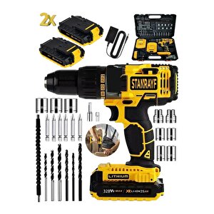 Alman E-tech 328 Vf 25 Ah Çift Çelik Şanzıman Bakır Sargı Çift Akülü Darbeli Vidalama Matkap