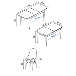 Arjeta Serisi, Barok Ahşap Desen 80x132 Açılabilir Mdf Mutfak Masası Takımı 6 Adet Sandalye