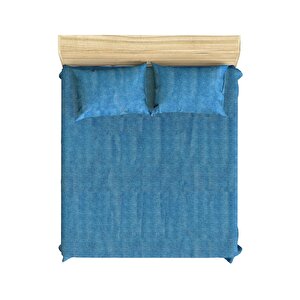 Pamuklu Kırçıl Efektli Mavi 100x200+50x70 Polycotton Tek Kişilik Lastikli Çarşaf Seti
