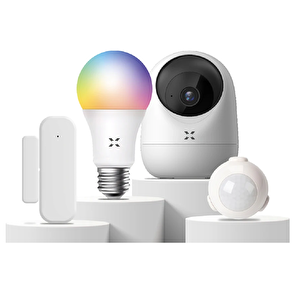 Akıllı Smart 4'lü Oda Seti, İç mekan Güvenlik Kamera, RGB Ampul, Wi-Fi Hareket Sensörü, Kapı/Pencere Sensörü