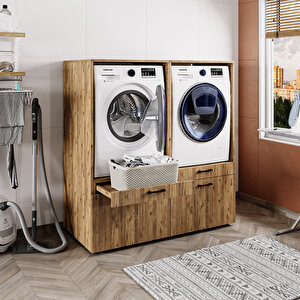 4 Çekmeceli Çamaşır Ve Kurutma Makinesi Dolabı, Banyo Dolabı Atlantik Çam