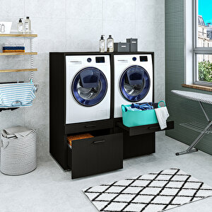 4 Çekmeceli Çamaşır Ve Kurutma Makinesi Dolabı, Banyo Dolabı Siyah