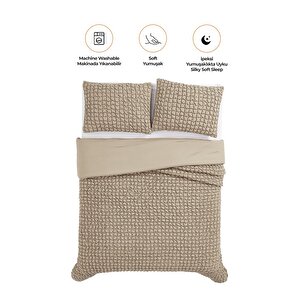 Evlen Home Collection Kadife Stacy Yatak Örtüsü Seti Çift Kişilik Elyaf Dolgulu Yumuşak 3 Parça