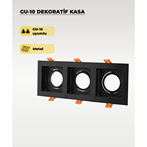 Gu10 Dekoratif Üçlü Kare Metal Kasa Siyah