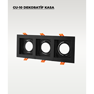 Gu10 Dekoratif Üçlü Kare Metal Kasa Siyah