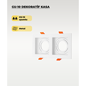 Gu10 Dekoratif İkili Kare Metal Kasa Beyaz