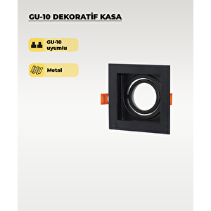 Gu10 Dekoratif Kare Metal Kasa Siyah