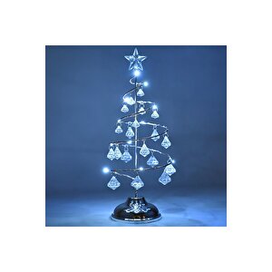 Vip Kali̇te 20 Cm Metal Kri̇stal Sarkitli Yilbaşi Ağaci Beyaz Led Işikli Noel Ağaci Gümüş Çam Ağaci