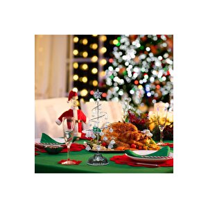 Vip Kali̇te 20 Cm Metal Kri̇stal Sarkitli Yilbaşi Ağaci Beyaz Led Işikli Noel Ağaci Gümüş Çam Ağaci