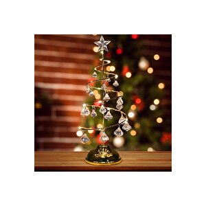 Vip Kali̇te 20 Cm Metal Kri̇stal Sarkitli Yilbaşi Ağaci Gün Işiği Led Işikli Noel Ağaci Gold Çam Ağaci