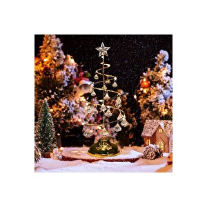 Vip Kali̇te 20 Cm Metal Kri̇stal Sarkitli Yilbaşi Ağaci Gün Işiği Led Işikli Noel Ağaci Gold Çam Ağaci