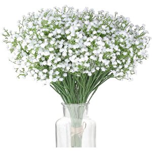 3lü Set Uzun Dal Yapay Çiçek Plastik Beyaz Cipso 4dallı 63cm