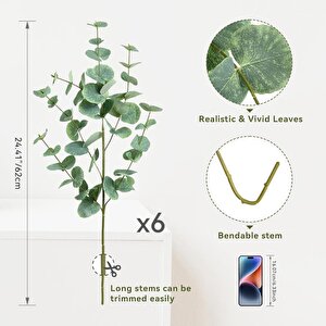 Yapay Çiçek Yeşil Okaliptus 90cm 5dallı Uzun Dal Eucalyptus