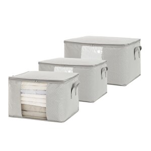 3'lü Pvc Pencereli Gri Balıksırtı Hurç Set 1 Adet 60 X 43 X 35 / 2 Adet 45 X 40 X 30 Cm