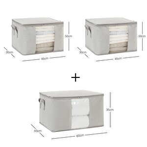 3'lü Pvc Pencereli Gri Balıksırtı Hurç Set 1 Adet 60 X 43 X 35 / 2 Adet 45 X 40 X 30 Cm