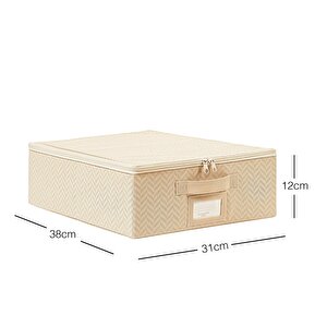 Ocean Home Textile Küçük Boy Bej Balıksırtı Destekli Kutu Hurç 31 X 38 X 12 Cm