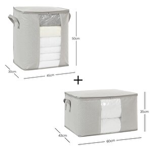 2'li Pvc Pencereli Gri Balıksırtı Hurç Set 1 Adet 45 X 30 X 50 / 1 Adet 60 X 43 X 35 Cm