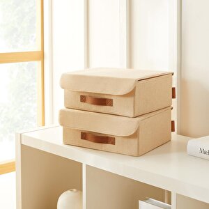 2'li Jüt Keten Kumaş Kapaklı Kutu Set 30 X 23 X 11 Cm