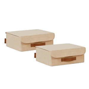 2'li Jüt Keten Kumaş Kapaklı Kutu Set 30 X 23 X 11 Cm