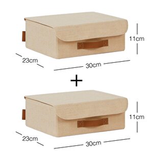 2'li Jüt Keten Kumaş Kapaklı Kutu Set 30 X 23 X 11 Cm