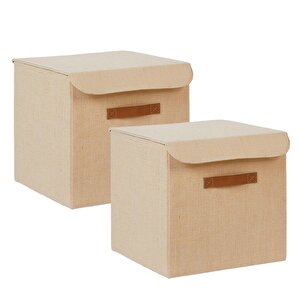 2'li Jüt Keten Kumaş Kutu Set 30 X 30 X 30 Cm