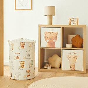 3'lü Çocuk Odası Sevimli Hayvanlar Kutu Sepet Set 2 Adet 33 X 30 X 33 / 1 Adet 36 X 50 Cm
