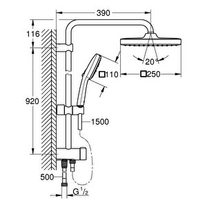 Grohe Tempesta Cosmopolitan System 250 Cube Duvar Bağlantılı, Divertörlü Duş Sistemi - 26694001
