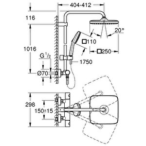 Grohe Tempesta System 250 Cube Duvara Monte Termostatik Bataryalı Duş Sistemi - 26689001