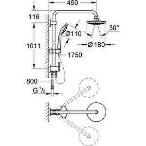 Grohe Euphoria Sistem Duvara Monte Yön Değiştiricili Duş Sistemi 27421001