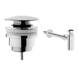 Artema Yuvarlak Lavabo Süzgeci Basmalı Aç Kapa + Vitra Origin Lavabo Sifonu, T Tipi