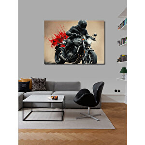 Kanvas Tablo Siyah Motosiklet Aksiyonu 100x140 cm
