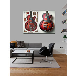 Kanvas Tablo Çift Elektro Gitar Tasarımı 70x100 cm