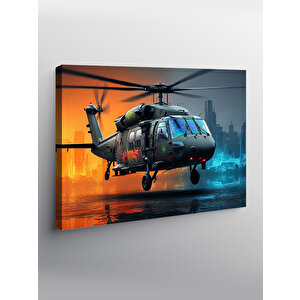 Kanvas Tablo Gece Şehirde Helikopter 100x140 cm
