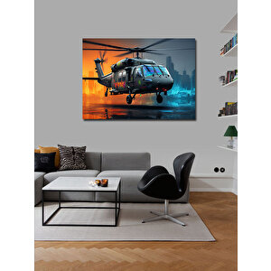 Kanvas Tablo Gece Şehirde Helikopter 50x70 cm