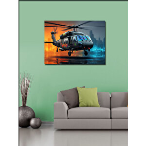 Kanvas Tablo Gece Şehirde Helikopter 50x70 cm