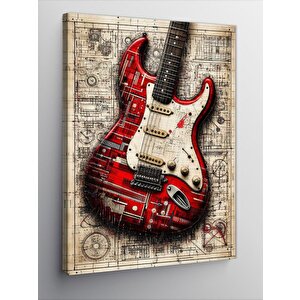 Kanvas Tablo Kırmızı Elektro Gitar 70x100 cm