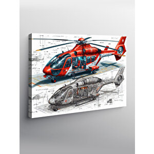 Kanvas Tablo Detaylı Sağlık Helikopteri Çizimi 100x140 cm