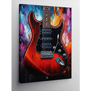 Kanvas Tablo Kırmızı Elektro Gitar 70x100 cm